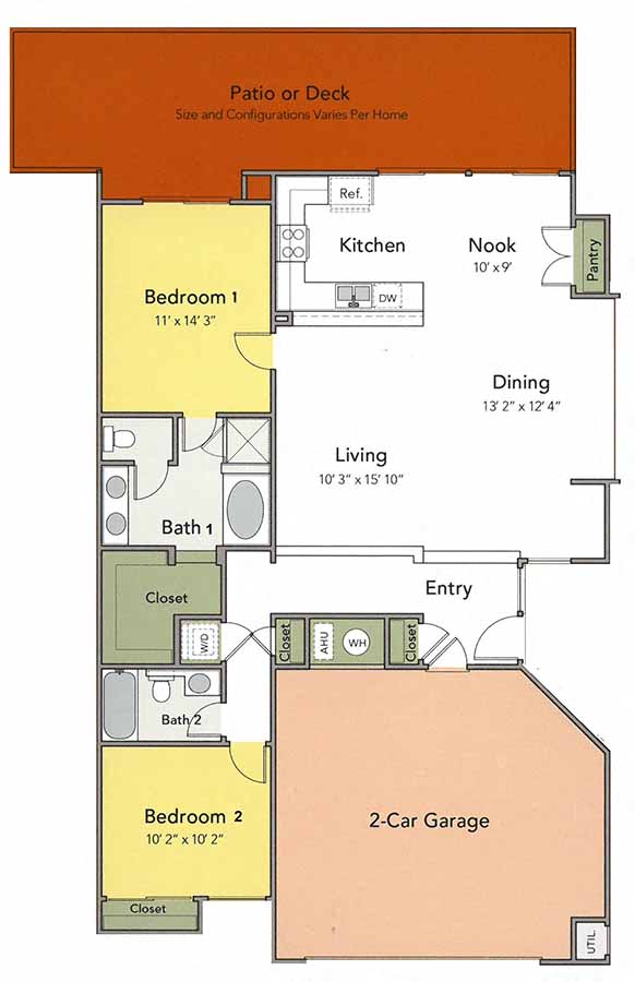 Floor plan for 2 beds, 2 baths, 1347 sqft